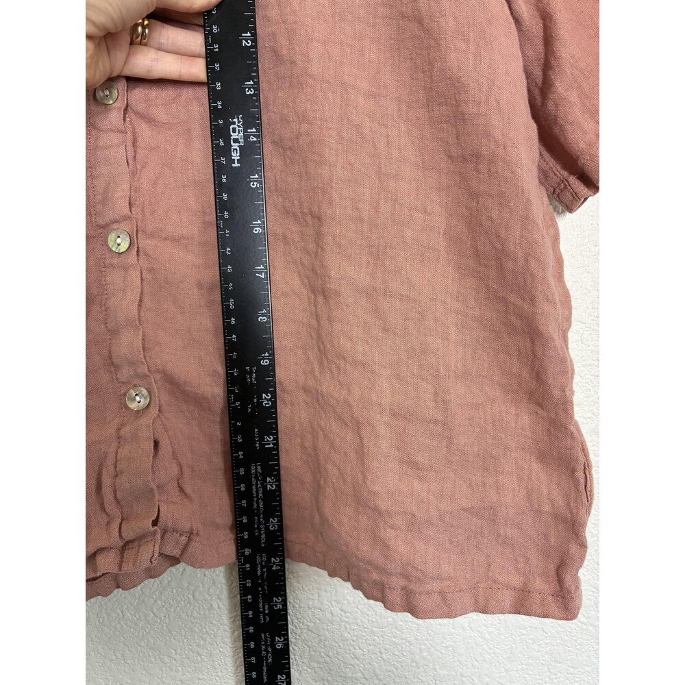 Nicole Miller Shirt Womens Large Pink 100% Linen Short Sleeve Button Up - Picture 5 of 11